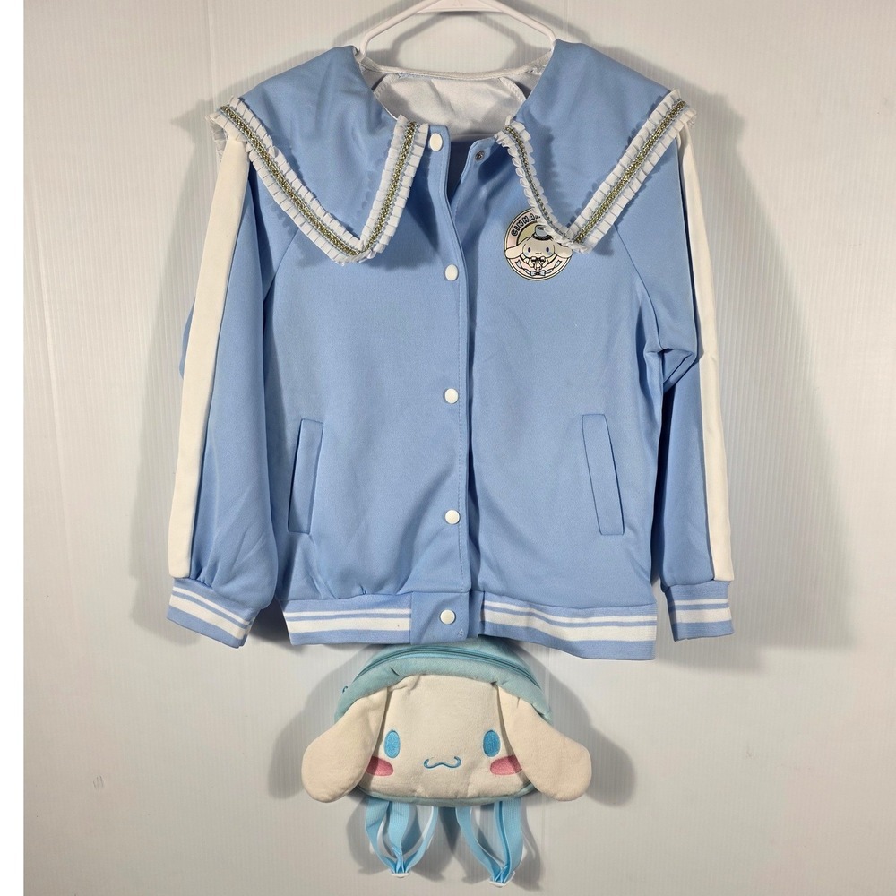 Kids Blue Sanrio Cinnamoroll Bomber Jacket Sailor Collar Lond Sleeves an a Bag - Picture 12 of 13